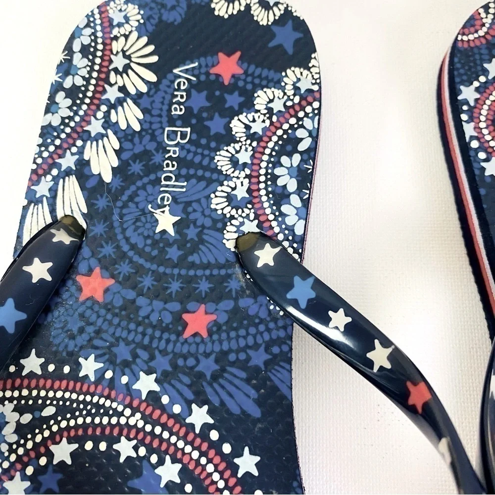Vera Bradley Red White and Blue Paisley Star Print Flip Flops Size 7/8
